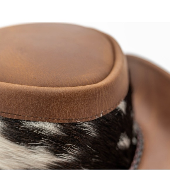 AVU LE VU REAL LEATHER AND COWHIDE FUR BROWN NEW HANDCRAFTED COWBOY HAT